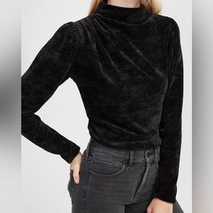 Supersoft Chenille Ruched Shoulder Mock Neck Tee SIZE:XL COLOR:BLACK
